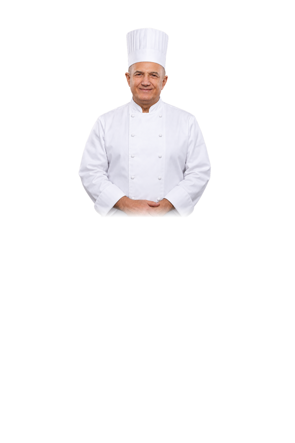 Андрей Туманов в поварском кителе и колпаке